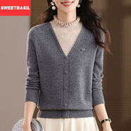 Sweet basil100純羊毛冬季新款花邊聚熱寬松氣質(zhì)女加厚半高毛衣 灰色【純羊毛】 M 【90-100斤】