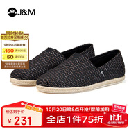 J&M漁夫鞋男一腳蹬平底百搭商務(wù)休閑單鞋老北京布鞋 黑色    41