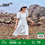 森馬連衣裙女溫柔系木耳邊方領(lǐng)24夏季泡泡袖娃娃裙甜美可愛 冰藍(lán)80900 XL