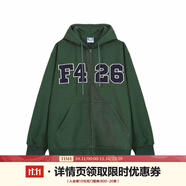 F426國潮寬松4色大LOGO貼開衫衛(wèi)衣外套 墨綠色 L