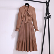 雪珺非小香風(fēng)連衣裙女春裝2025年新款早春季小個(gè)子氣質(zhì)長(cháng)袖雪紡連身裙子 卡其色連衣裙 S