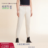 Tommy Hilfiger【輕彈感】25女裝四季款條紋腰帶彈力直筒修身九分褲休閑褲