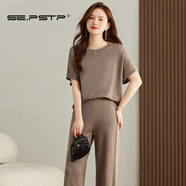 夏典素訂女王（SE.PSTP）2025早秋媽媽春裝氣質(zhì)圓領(lǐng)寬松蝙蝠袖針織衫高腰休閑闊腿褲套裝女 花米 L