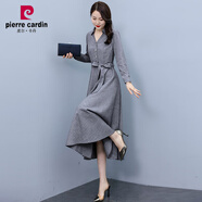 皮爾卡丹（pierre cardin）端莊大氣棉麻連衣裙2025新款春秋女裝超好看高貨長裙子 灰色《今年流行時(shí)尚網(wǎng)紅/休閑氣 M