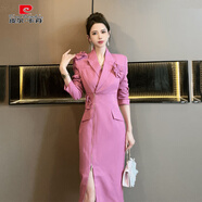 皮爾卡丹歐洲站御姐風(fēng)連衣裙子秋季女2025新款粉色修身顯瘦氣質(zhì)禮服西裝裙 玫瑰粉【連衣裙/輕禮服/富家千金高級感穿搭/氣質(zhì)/ 2XL