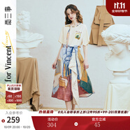 兩三事梵高文藝 藝術(shù)長(zhǎng)廊 2025夏季新款復(fù)古印花抽繩綁帶兩穿半身裙 花色-y L