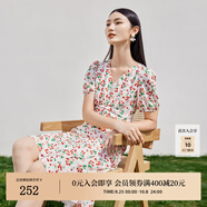 迪賽尼斯（DESIGNICE）雪紡碎花裙夏季新款櫻桃印花收腰顯瘦短袖連衣裙女 花色 S