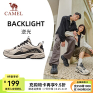 駱駝[逆光]密網復古慢跑步男休閑耐磨運動跑步鞋女 X24C097609，淺米白/黑 ，女密網 39