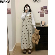 WFKV大碼女裝胖MM波點(diǎn)刺繡毛呢背心連衣裙法式毛絨長(cháng)袖針織衫兩件套裝 打底衫+背心裙【套裝】 4XL 【180-200斤】