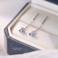 墨利亞（Meliades）滴膠藍色小清新鳶尾花朵耳釘女s999純銀韓版時(shí)尚鋯石耳線(xiàn)流蘇耳飾 鳶尾花耳釘_淺藍【S999足銀】耳線(xiàn)款 S999純銀