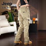 JEEP SPIRIT2025秋冬季新款戶(hù)外復古工裝褲男多口袋彈力寬松直筒休閑長(cháng)褲潮流 卡其布色 30