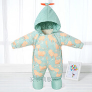 暖冬鴨鴨新生嬰兒冬季羽絨服連體衣加厚外出服棉衣套裝寶寶包腳保暖抱衣哈 小樹(shù)林綠色 均碼 -小號（建議0-5個(gè)月））