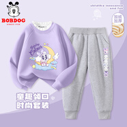 巴布豆女童加絨套裝秋冬款兒童可愛(ài)花邊甜美風(fēng)兩件套中大童加厚保暖童裝 紫 櫻桃翅膀月亮+灰 馬卡龍小麗X 120