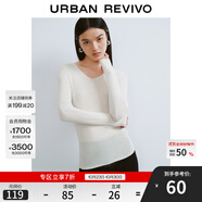 UR秋季新款女裝簡約基礎百搭休閑修身V領針織衫UWB940008 象牙白 S