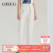 OBEG歐碧倩秋冬簡(jiǎn)潔時(shí)尚直筒褲女氣質(zhì)OL通勤毛呢西褲10404035 米白 XS /155/34