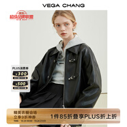 VEGA CHANG【精英衣櫥】機車風皮衣女春秋季2025年韓版一字扣PU皮夾克短外套 黑色 S
