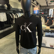CALVIN KLEIN JEANSCK長(cháng)袖T恤男秋冬2024新款彈力棉休閑圓領(lǐng)青年上衣體恤 黑色2408 S (100-115)斤