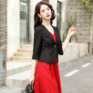 清雅若蘭小西裝春秋小外套短款女裝修身收腰工作服通勤白色職業(yè)裝黑小西服 黑色（中袖） XL