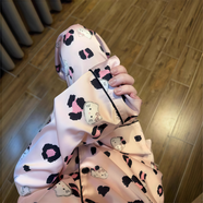 JIOESC睡衣女春秋季長(cháng)袖長(cháng)褲HelloKitty甜美可愛(ài)大碼寬松家居服兩件套裝 豹紋粉凱蒂貓 L 【100-120斤】