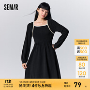 Semir森馬連衣裙女撞色方領(lǐng)針織裙法式優(yōu)雅冬季修身打底裙氣質(zhì) 黑色90001 S 155/80A