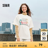 Semir[商場(chǎng)同款]史努比系列短袖T恤女中長(cháng)款印花2024新款純棉秋裝 本白10102 165/88A/L