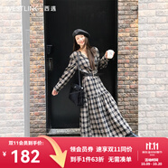 西遇（Westlink）格子連衣裙女2025年秋季新款復(fù)古長(zhǎng)袖蛋糕裙V領(lǐng)收腰長(zhǎng)裙子 黑+米色 預(yù)售15天 S 預(yù)售15天