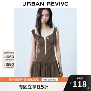 UR2025春季新款女裝撞色蕾絲飄帶U領(lǐng)無袖修身連衣裙UYY750014 深棕色 (偏短) L