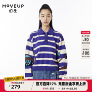 MOVEUP幻走2022冬季新款.FUN系列 間色條紋提花設(shè)計(jì)師短款毛衣女 紫色 M