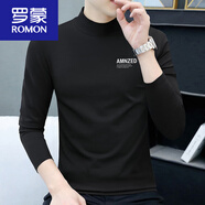 羅蒙（ROMON）男士半高領(lǐng)打底衫2025秋冬新款加厚純棉長(cháng)袖t恤修身中領(lǐng)內衣體恤 黑色 2XL