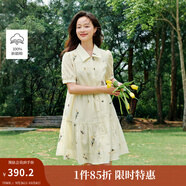 茵曼淡人穿搭植物繡花連衣裙2025夏季女裝新款顯瘦a字寬松娃娃裙 杏色 S