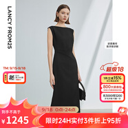 朗姿法式一字肩收腰抽褶設計感氣質(zhì)長裙夏裝新款女禮服連衣裙 黑色 2XL