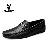 花花公子（PLAYBOY）花花公子男鞋冬季新款加絨豆豆鞋男真皮休閑皮鞋男潮流百搭鞋子男 黑色款 38