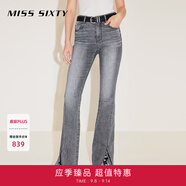 MISS SIXTY進(jìn)口牛仔面料牛仔褲女裝復(fù)古雪花黑灰開衩顯瘦微喇褲 黑灰（短版） 28
