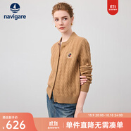 Navigare意大利小帆船女士毛衣秋冬季新款純綿羊毛長袖開衫通勤保暖外套男 古巴砂 M