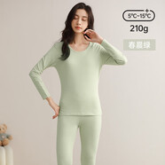 新1系秋冬情侶款發(fā)熱衣褲男女薄款圓領(lǐng)打底睡衣秋衣衛(wèi)生褲 春晨綠(女) M 否