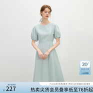 范思藍(lán)恩韓系休閑泡泡袖連衣裙女夏季2025新款松緊收腰A字裙2383 海鹽藍(lán) L