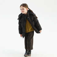 允兒媽寶寶杜邦三防小眾連帽中長(cháng)款羽絨服允兒媽女童冬季防寒羽絨外套潮 墨色 現貨 110 充絨量131.6g