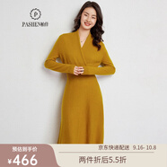 帕什羊絨連衣裙女中長款35%山羊絨秋冬V領基礎厚款打底針織衫NF-11226 藤黃色 XL
