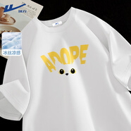 回力冰絲短袖男士T恤夏季速干半袖薄青少年寬松卡通熊貓ins涼感體恤男 白色(午夜貓咪) L /175(回力潮牌 品質(zhì)保障)