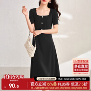尚都比拉短袖連衣裙女夏季復(fù)古赫本風(fēng)氣質(zhì)通勤裙子中長款A(yù)字裙 雅黑色 S