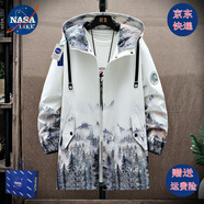 NASALIKE官方潮牌中長款風(fēng)衣外套男春秋冬季大碼連帽外套學(xué)生涂鴉加絨外套 N51灰色(春秋款) 2XL (173-180cm 140-160斤)