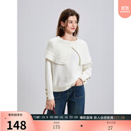 三彩2025秋季新款不規(guī)則翻領(lǐng)針織衫寬松套頭毛衣火龍果色M 云朵白 L