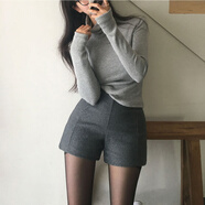 LISCN香港潮牌灰色毛呢短褲女冬季顯瘦韓版修身包臀呢子靴褲高腰打 灰色 XS