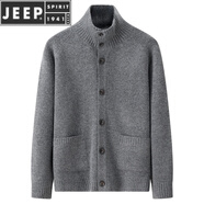 JEEP SPIRIT2025秋冬季可翻高領(lǐng)單排扣寬松型羊毛混紡針織開(kāi)衫毛衣外套男 鉛灰色 469467 L