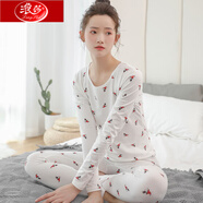 浪莎秋衣秋褲純棉女薄款修身套裝初高中學(xué)生少女打底線(xiàn)衣全棉毛衫圓領(lǐng) 白色小紅帽 703-1 L 90-100斤