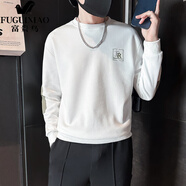 富貴鳥（FUGUINIAO）感刺繡長袖t恤男士春秋季外套潮牌潮流拼色上衣男打底衫衛(wèi)衣 白色 M