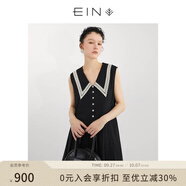 EIN【經(jīng)典小黑裙】EIN言復(fù)古減齡娃娃領(lǐng)雪紡長(zhǎng)裙連衣裙秋季 石墨黑 M