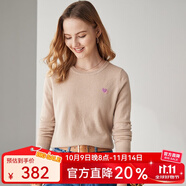 帕羅（PALUOPO）羊絨衫女圓領套頭全羊絨提花小愛心簡約百搭多色毛衣針織衫 駝灰 S 155/95