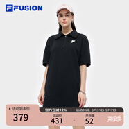 FILA FUSION斐樂(lè )潮牌女子針織連衣裙2025夏季新款時(shí)尚短袖連身裙 正黑色-BK XS 155/76A/XS