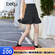 betu百圖女裝高腰顯瘦碎花雪紡半身裙小魚尾a字短裙裙子女2202T48 黑色 XS